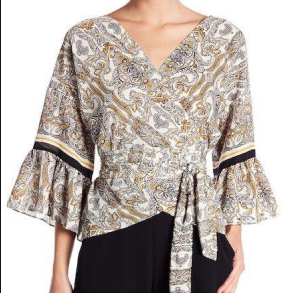 Paisley bell-sleeve wrap blouse